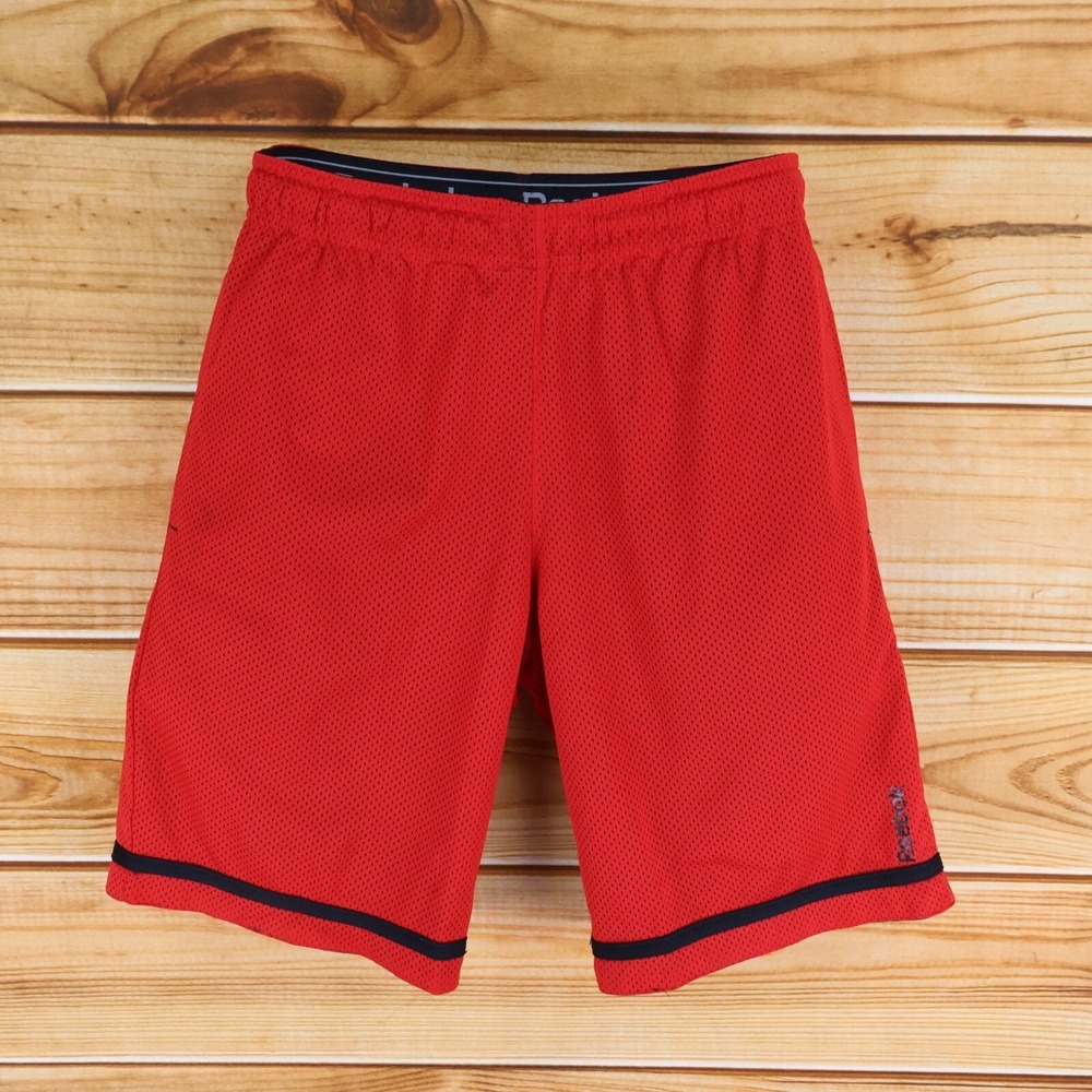 Reebok Basketball Shorts Mens Size S Red Stretch Waist Drawstring Workout Ready